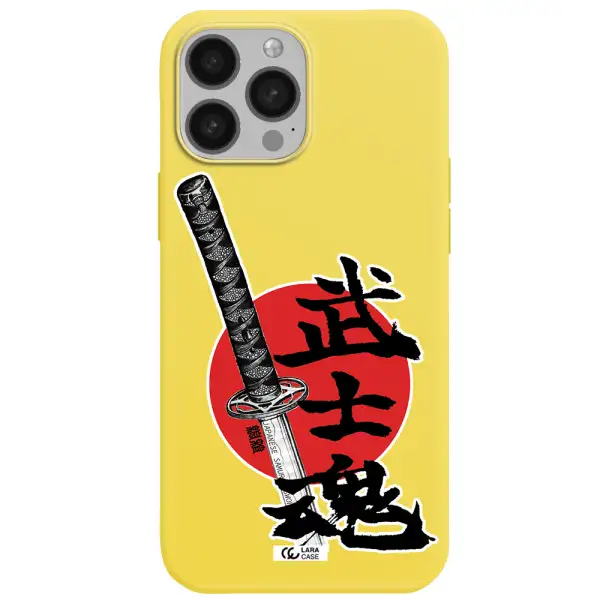 a sword with a red circle and hieroglyph Apple iPhone 13 Pro Silicone canary yellow Case