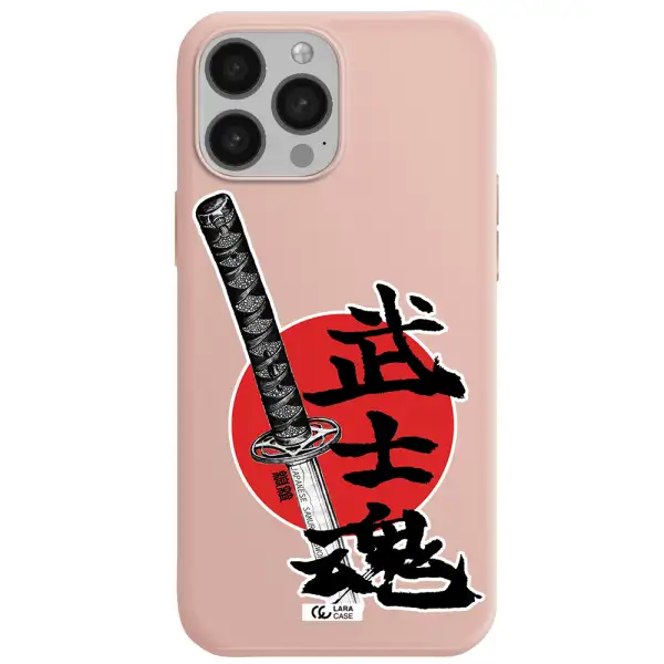 a sword with a red circle and hieroglyph Apple iPhone 13 Pro Silicone pastel pink Case