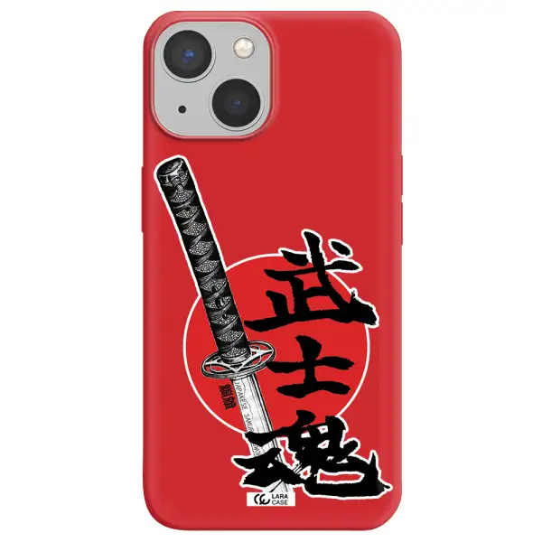 a sword with a red circle and hieroglyph Apple iPhone 13 Silicone Imperial Red Case