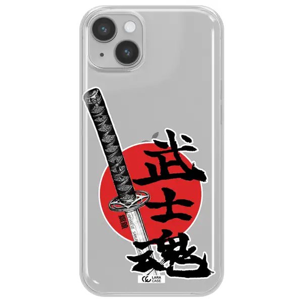 a sword with a red circle and hieroglyph Apple iPhone 14 plus Clear TPU Case