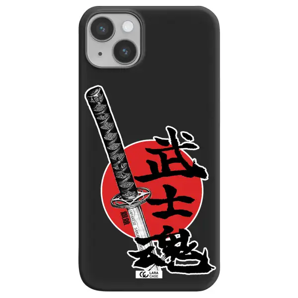 a sword with a red circle and hieroglyph Apple iPhone 14 plus Silicone black Case