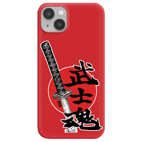 a sword with a red circle and hieroglyph Apple iPhone 14 plus Silicone Imperial Red Case