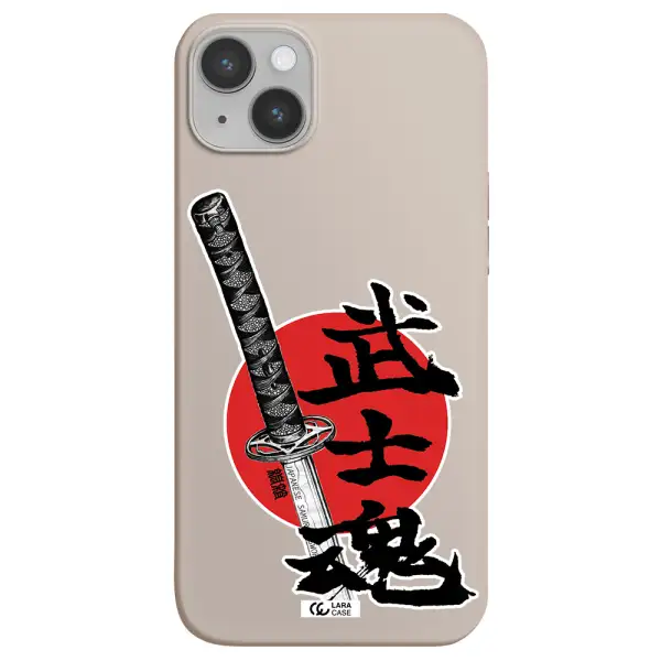 a sword with a red circle and hieroglyph Apple iPhone 14 plus Silicone Stone Case