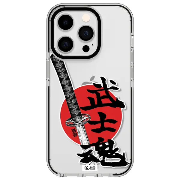 a sword with a red circle and hieroglyph Apple iPhone 14 pro impact black border Case
