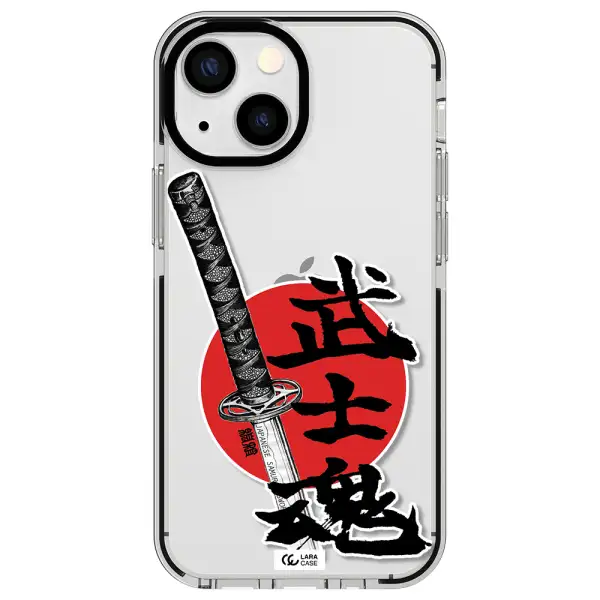 a sword with a red circle and hieroglyph Apple iPhone 15 Plus impact black border Case