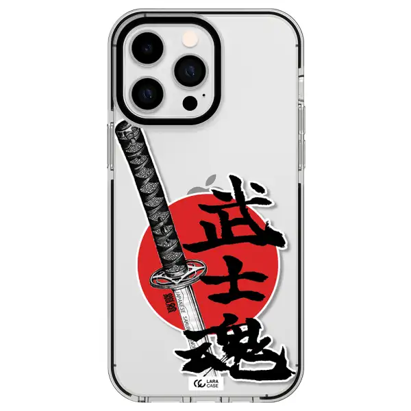 a sword with a red circle and hieroglyph Apple iPhone 15 Pro impact black border Case