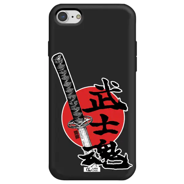 a sword with a red circle and hieroglyph Apple iPhone 7 Silicone black Case