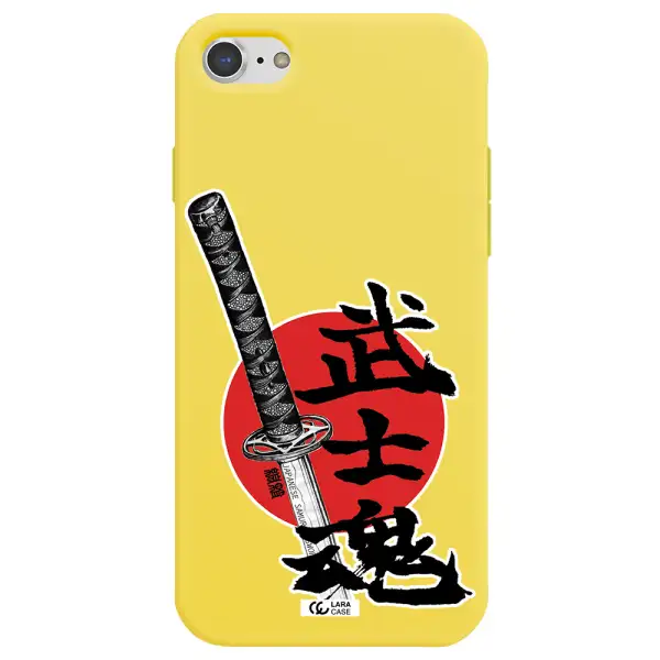a sword with a red circle and hieroglyph Apple iPhone 7 Silicone canary yellow Case