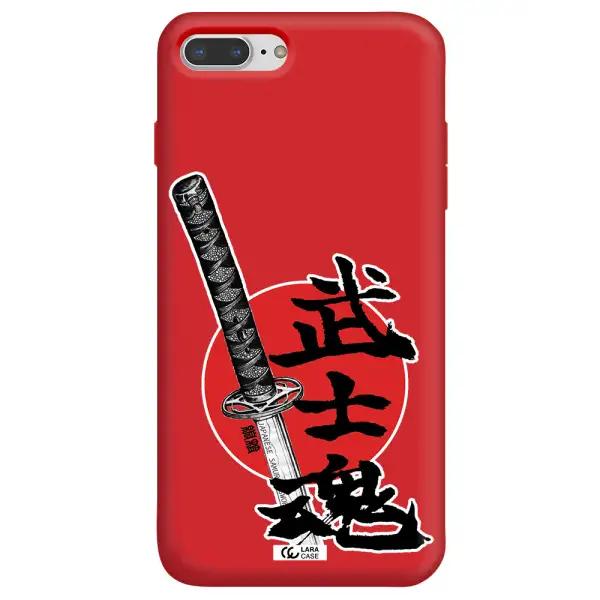 a sword with a red circle and hieroglyph Apple iPhone 8 plus Silicone Imperial Red Case