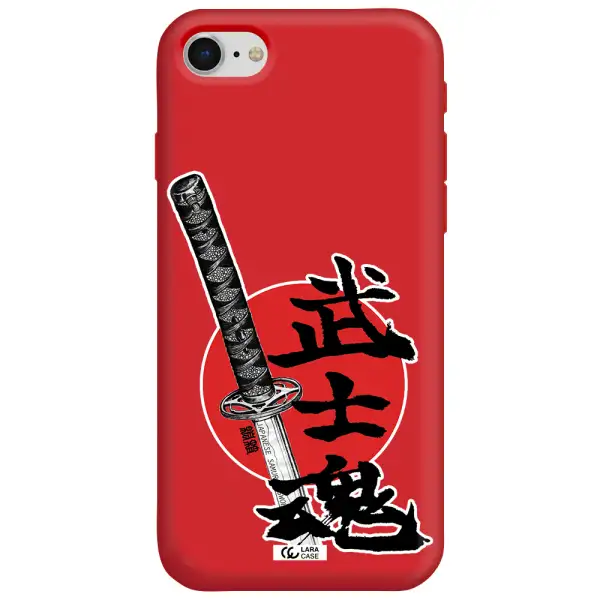 a sword with a red circle and hieroglyph Apple iPhone se 2020 Silicone Imperial Red Case