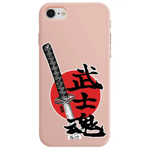 a sword with a red circle and hieroglyph Apple iPhone se 2020 Silicone pastel pink Case