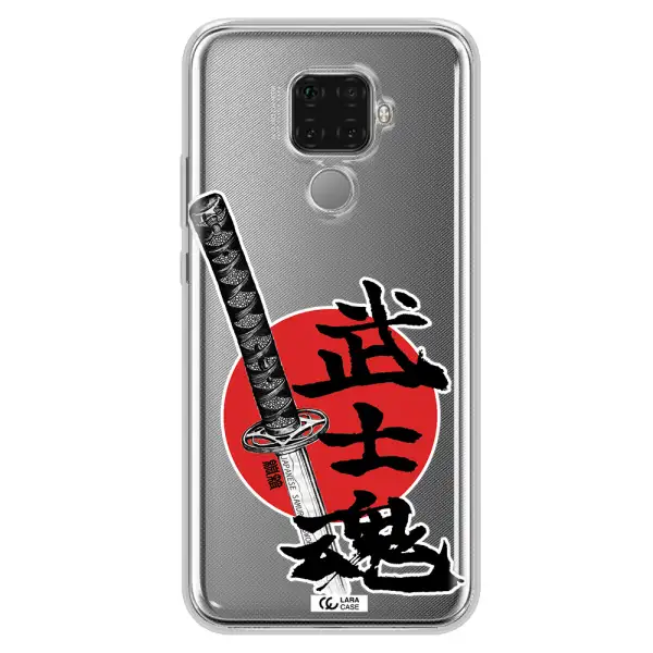 a sword with a red circle and hieroglyph Huawei Mate 30 Lite Clear TPU Case