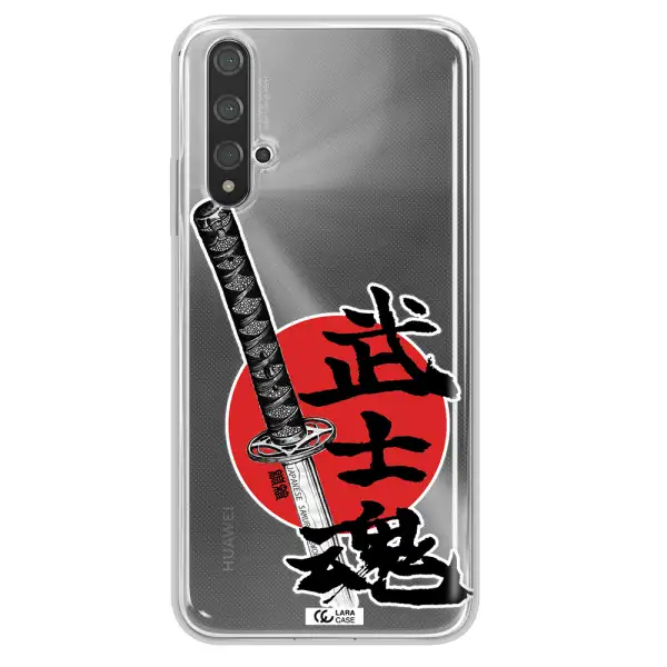 a sword with a red circle and hieroglyph Huawei Nova 5t Clear TPU Case