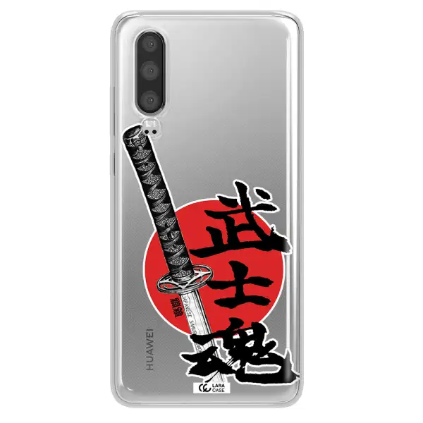 a sword with a red circle and hieroglyph Huawei P30 Clear TPU Case