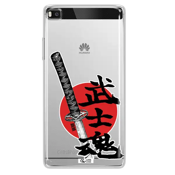 a sword with a red circle and hieroglyph Huawei P8 Clear TPU Case