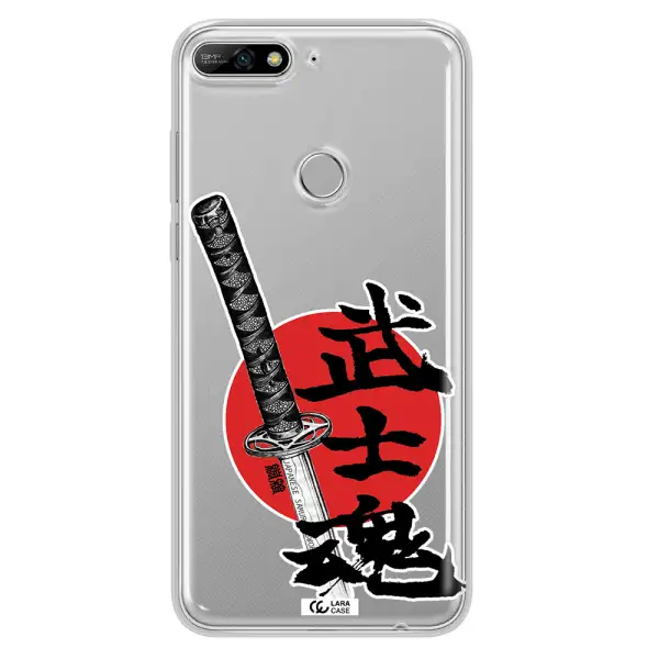 a sword with a red circle and hieroglyph Huawei Y7 2018 Clear TPU Case