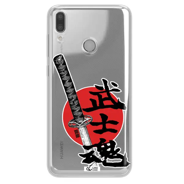 a sword with a red circle and hieroglyph Huawei Y9 2019 Clear TPU Case
