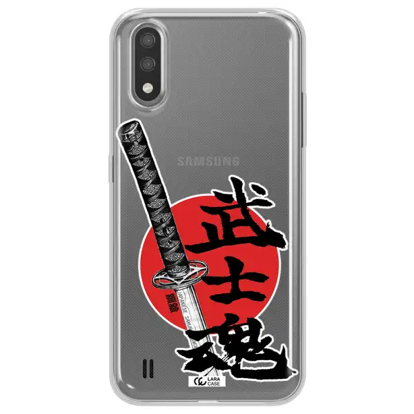 a sword with a red circle and hieroglyph Samsung A01 Clear TPU Case