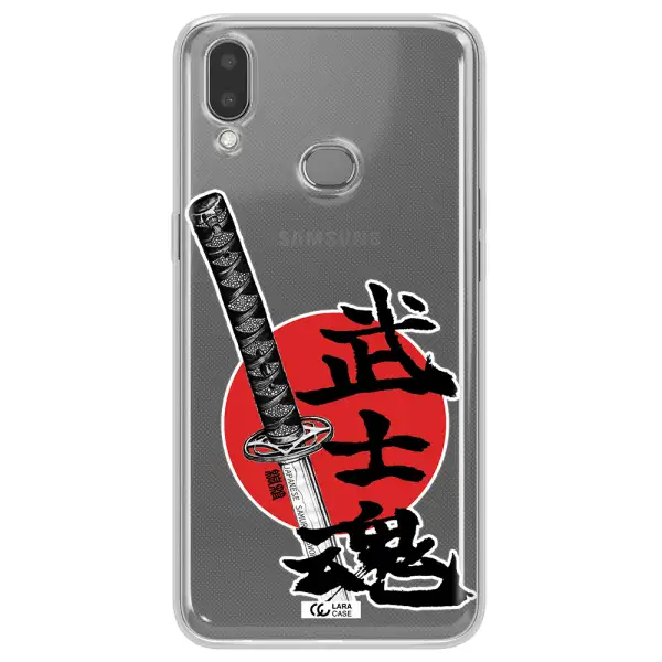 a sword with a red circle and hieroglyph Samsung A10S Clear TPU Case