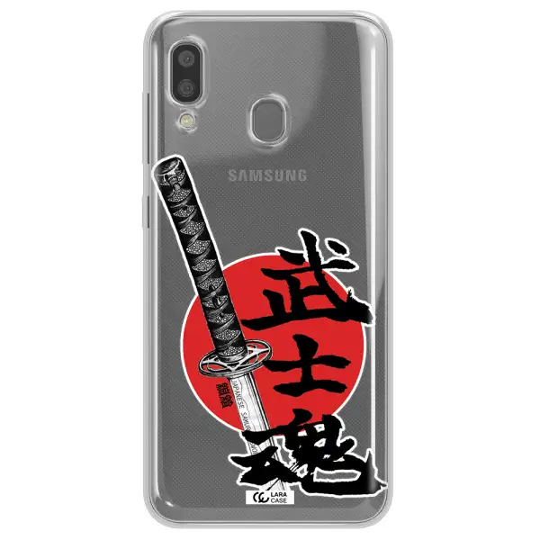 a sword with a red circle and hieroglyph Samsung A20 Clear TPU Case