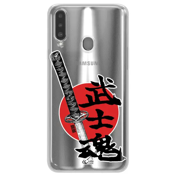a sword with a red circle and hieroglyph Samsung A20S Clear TPU Case