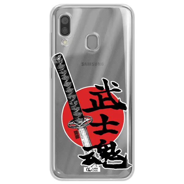 a sword with a red circle and hieroglyph Samsung A30 Clear TPU Case