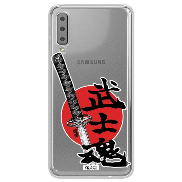 a sword with a red circle and hieroglyph Samsung A7 2018 Clear TPU Case