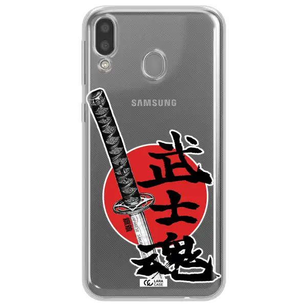 a sword with a red circle and hieroglyph Samsung M20 Clear TPU Case