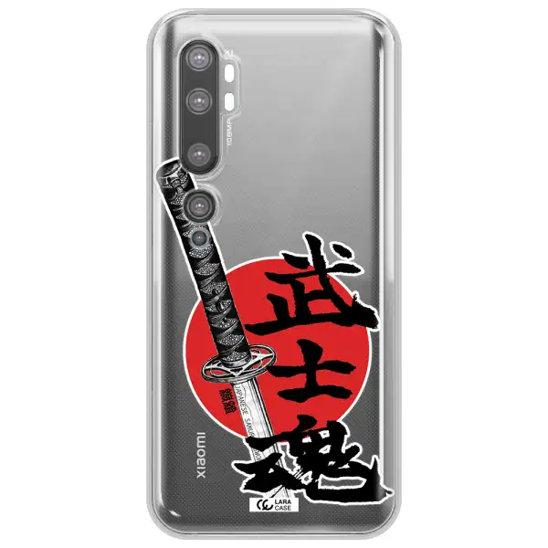a sword with a red circle and hieroglyph Xiaomi Mi Note 10 Clear TPU Case