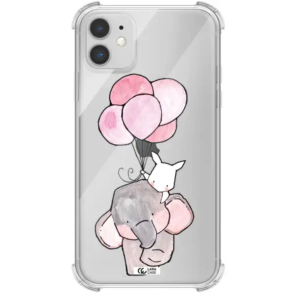 a cartoon elephant and donkey holding balloons Apple iPhone 11 Clear PC Case