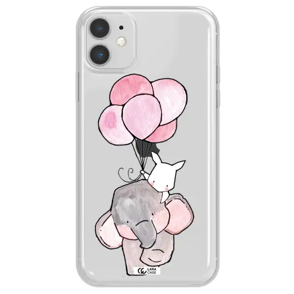 a cartoon elephant and donkey holding balloons Apple iPhone 11 Clear TPU Case