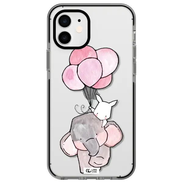 a cartoon elephant and donkey holding balloons Apple iPhone 11 impact black border Case