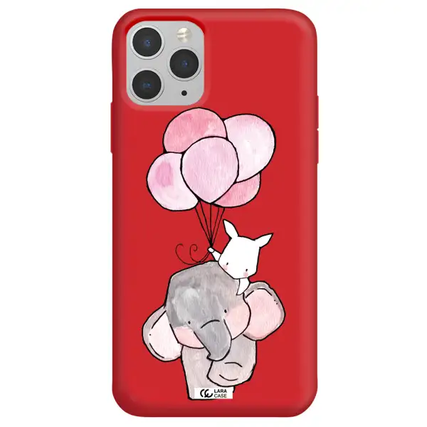 a cartoon elephant and donkey holding balloons Apple iPhone 11 pro max Silicone Imperial Red Case