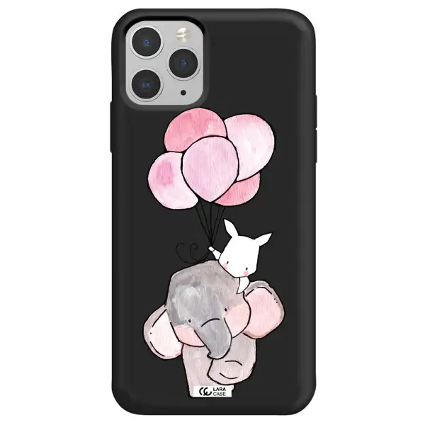 a cartoon elephant and donkey holding balloons Apple iPhone 11 pro Silicone black Case
