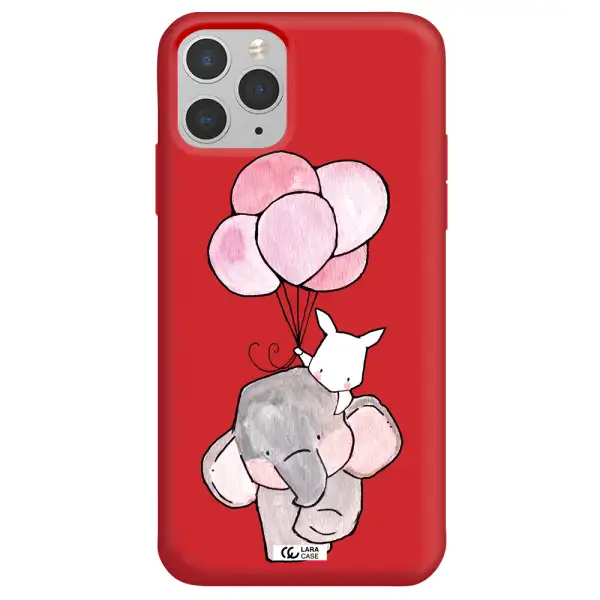 a cartoon elephant and donkey holding balloons Apple iPhone 11 pro Silicone Imperial Red Case