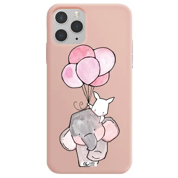 a cartoon elephant and donkey holding balloons Apple iPhone 11 pro Silicone pastel pink Case