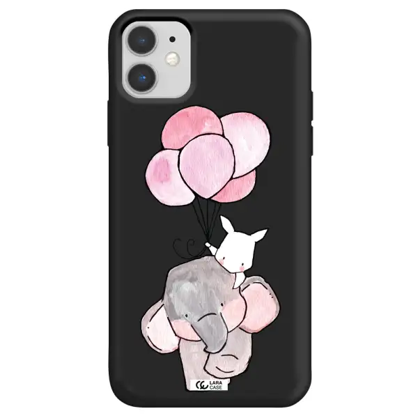 a cartoon elephant and donkey holding balloons Apple iPhone 11 Silicone black Case