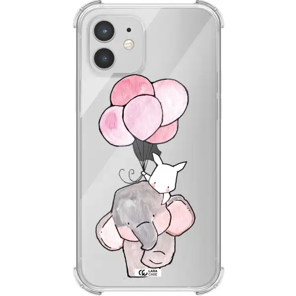 a cartoon elephant and donkey holding balloons Apple iPhone 12 mini Clear PC Case