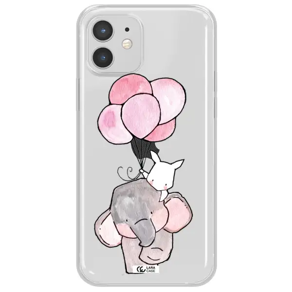 a cartoon elephant and donkey holding balloons Apple iPhone 12 mini Clear TPU Case