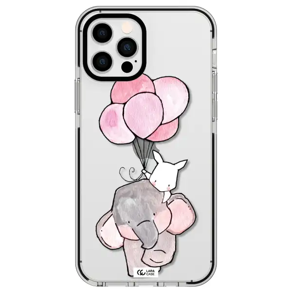 a cartoon elephant and donkey holding balloons Apple iPhone 12 pro impact black border Case