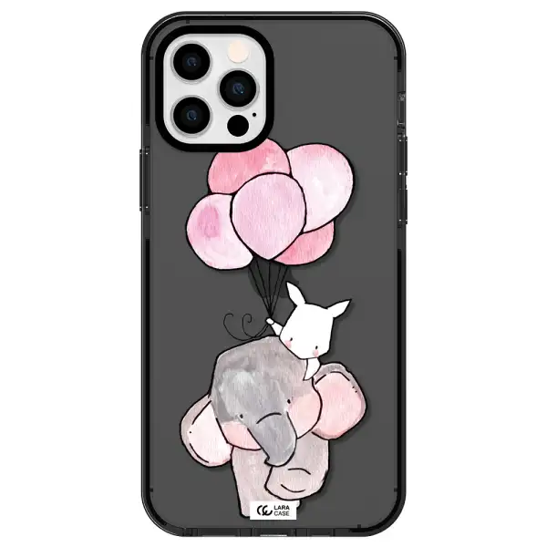 a cartoon elephant and donkey holding balloons Apple iPhone 12 pro impact Smoke Black Case