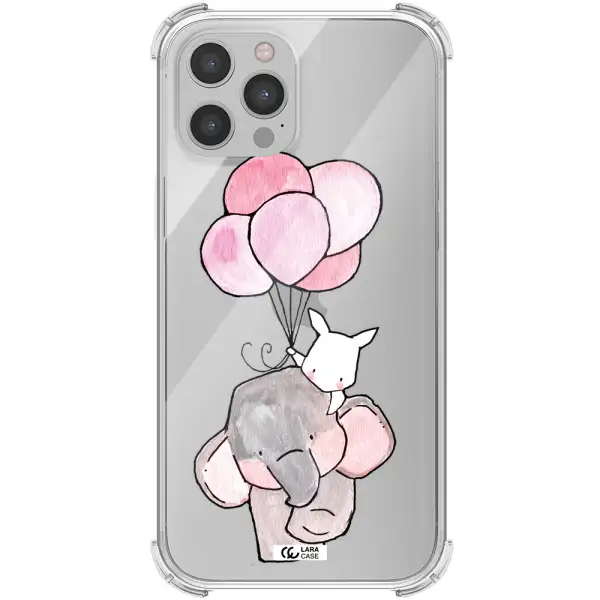 a cartoon elephant and donkey holding balloons Apple iPhone 12 pro max Clear PC Case