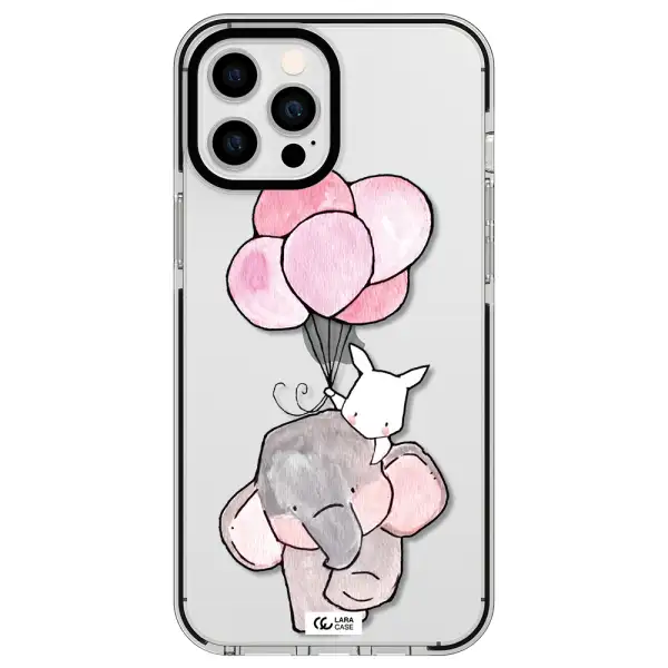 a cartoon elephant and donkey holding balloons Apple iPhone 12 pro max impact black border Case
