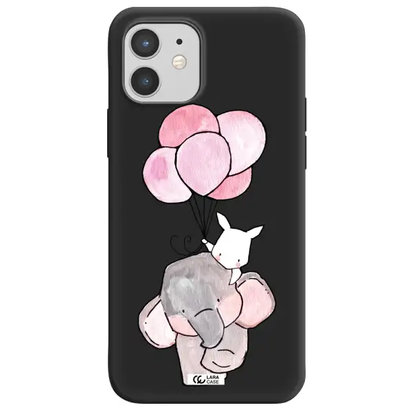 a cartoon elephant and donkey holding balloons Apple iPhone 12 Silicone black Case