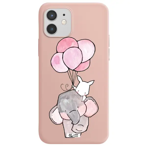 a cartoon elephant and donkey holding balloons Apple iPhone 12 Silicone pastel pink Case
