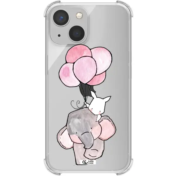 a cartoon elephant and donkey holding balloons Apple iPhone 13 Clear PC Case