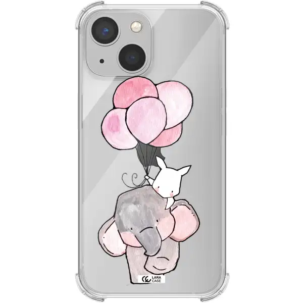 a cartoon elephant and donkey holding balloons Apple iPhone 13 mini Clear PC Case