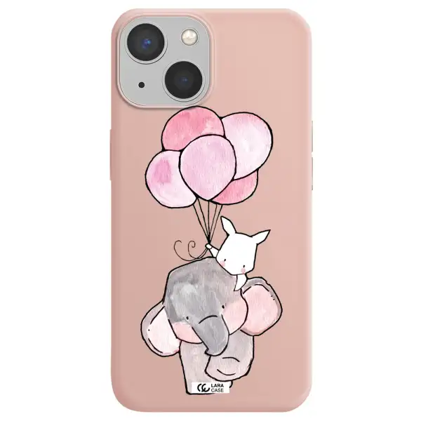 a cartoon elephant and donkey holding balloons Apple iPhone 13 mini Silicone pastel pink Case