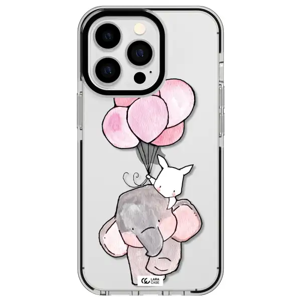 a cartoon elephant and donkey holding balloons Apple iPhone 13 Pro impact black border Case