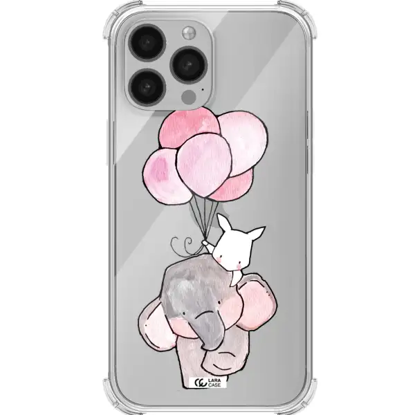 a cartoon elephant and donkey holding balloons Apple iPhone 13 Pro Max Clear PC Case